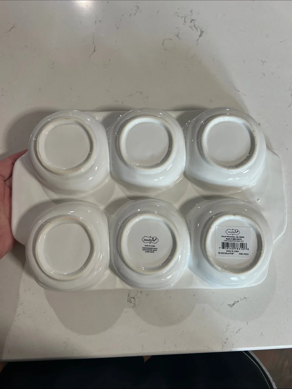 Mud Pie White Ceramic 6-Cup Muffin Baker with Playful Text